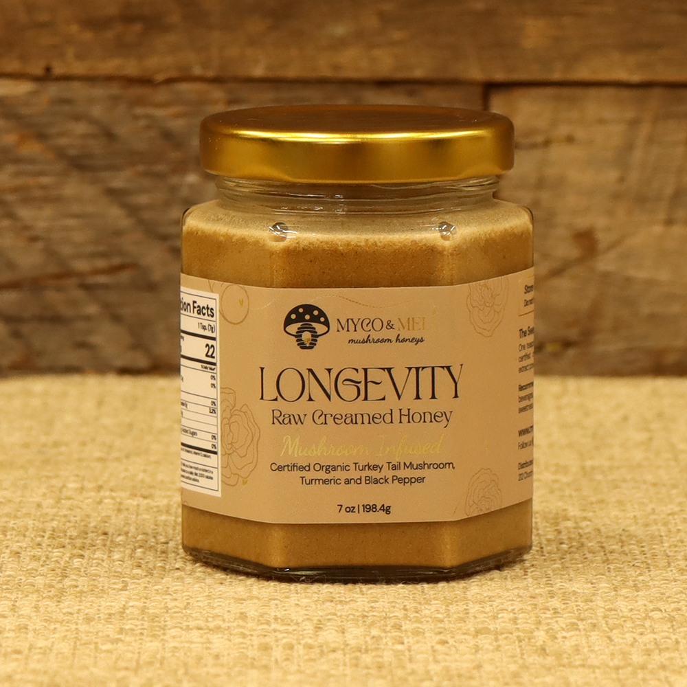 Longevity: Raw Creamed Honey with Organic Turkey Tail, Turmeric, and Black Pepper