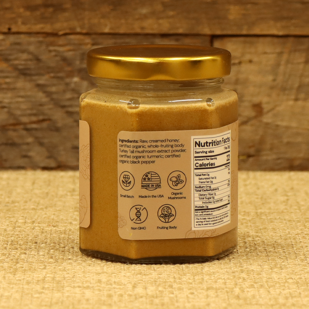 Longevity: Raw Creamed Honey with Organic Turkey Tail, Turmeric, and Black Pepper